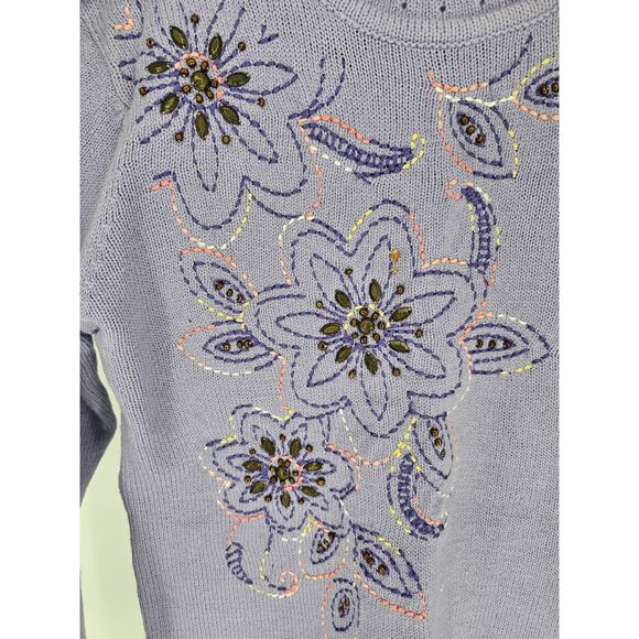 Adrian Delfield Women's Purple Rhinestone Long Sleeve Crew Neck Sweater Size S - Picture 2 of 5